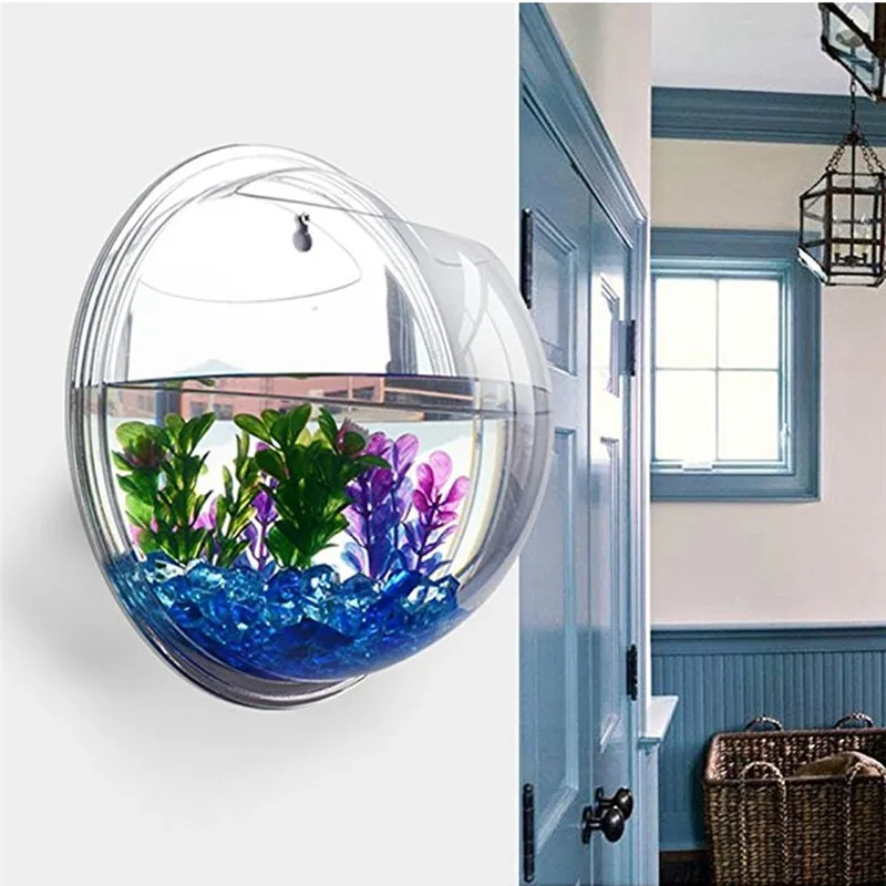 Aquarium Fish Enrichment - Transparent acrylic hanging wall aquarium, Plant